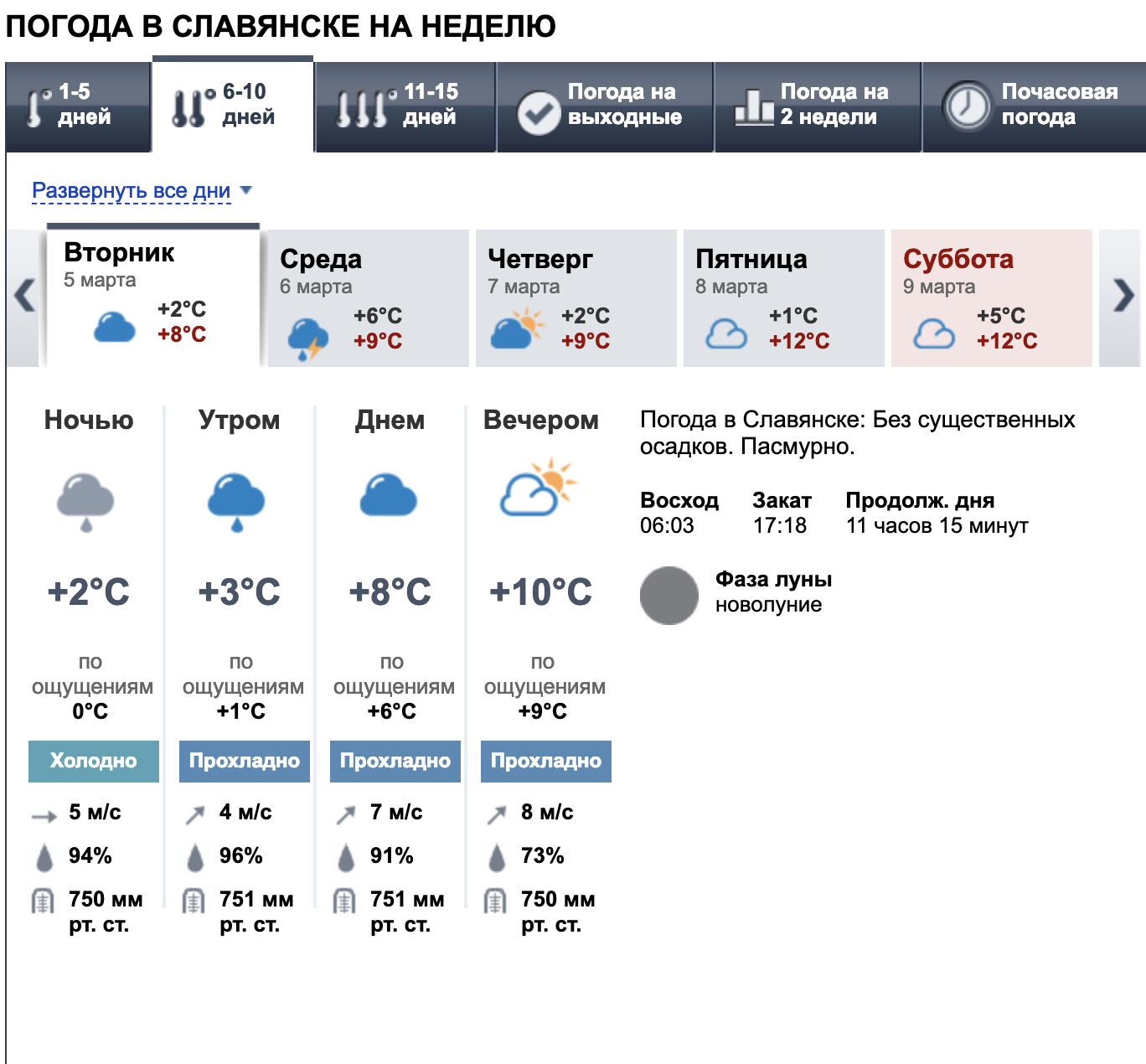 Погода на славянском на 10 дней